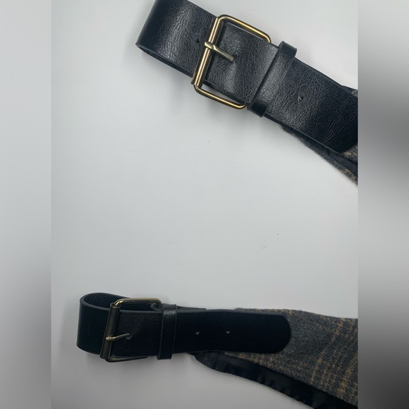 Plaid Brown Grey Grunge Skirt Overall Dress Belt Buckle Overalls - Picture 9 of 11